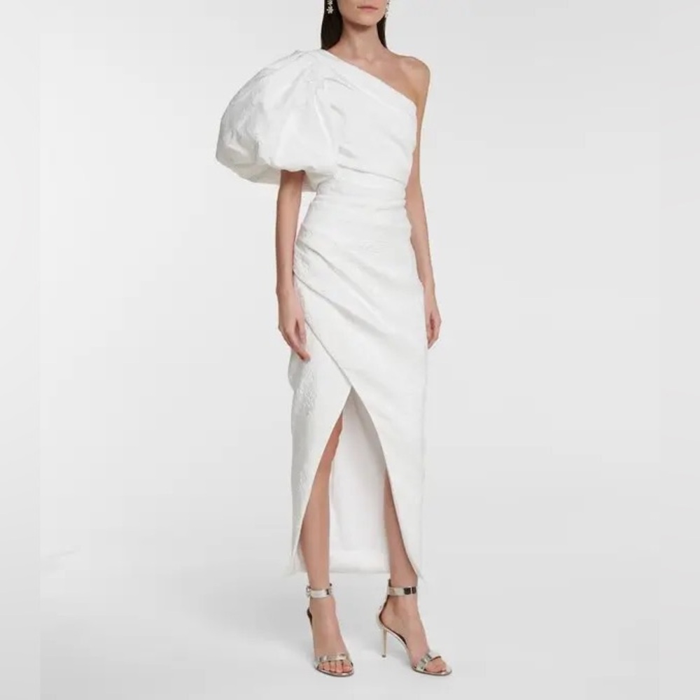 Rasario New Jacquard One Shoulder Gown In White Size M FR 38 US 6 $1,745.00